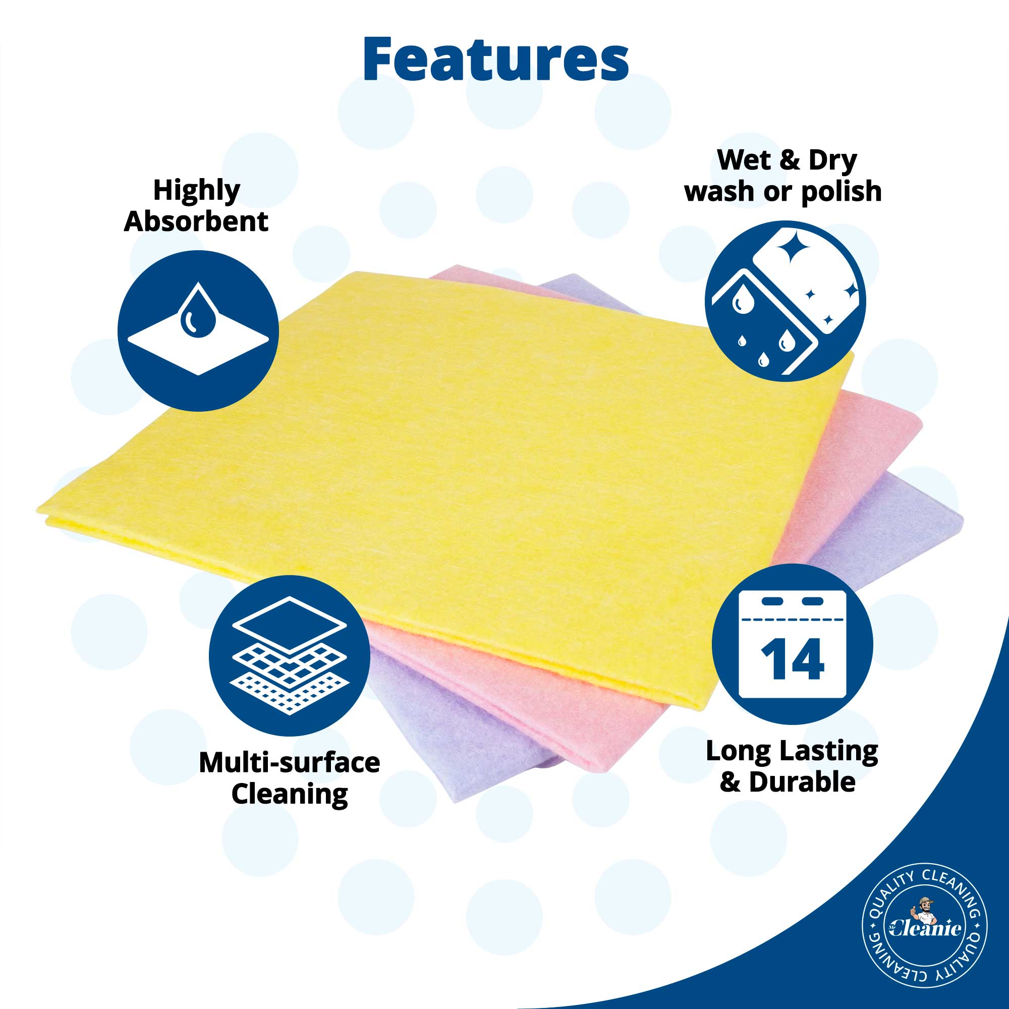 Mr Cleanie All-Purpose Absorbent Household Cleaning Cloth Washing Up Dusting 3-Pack