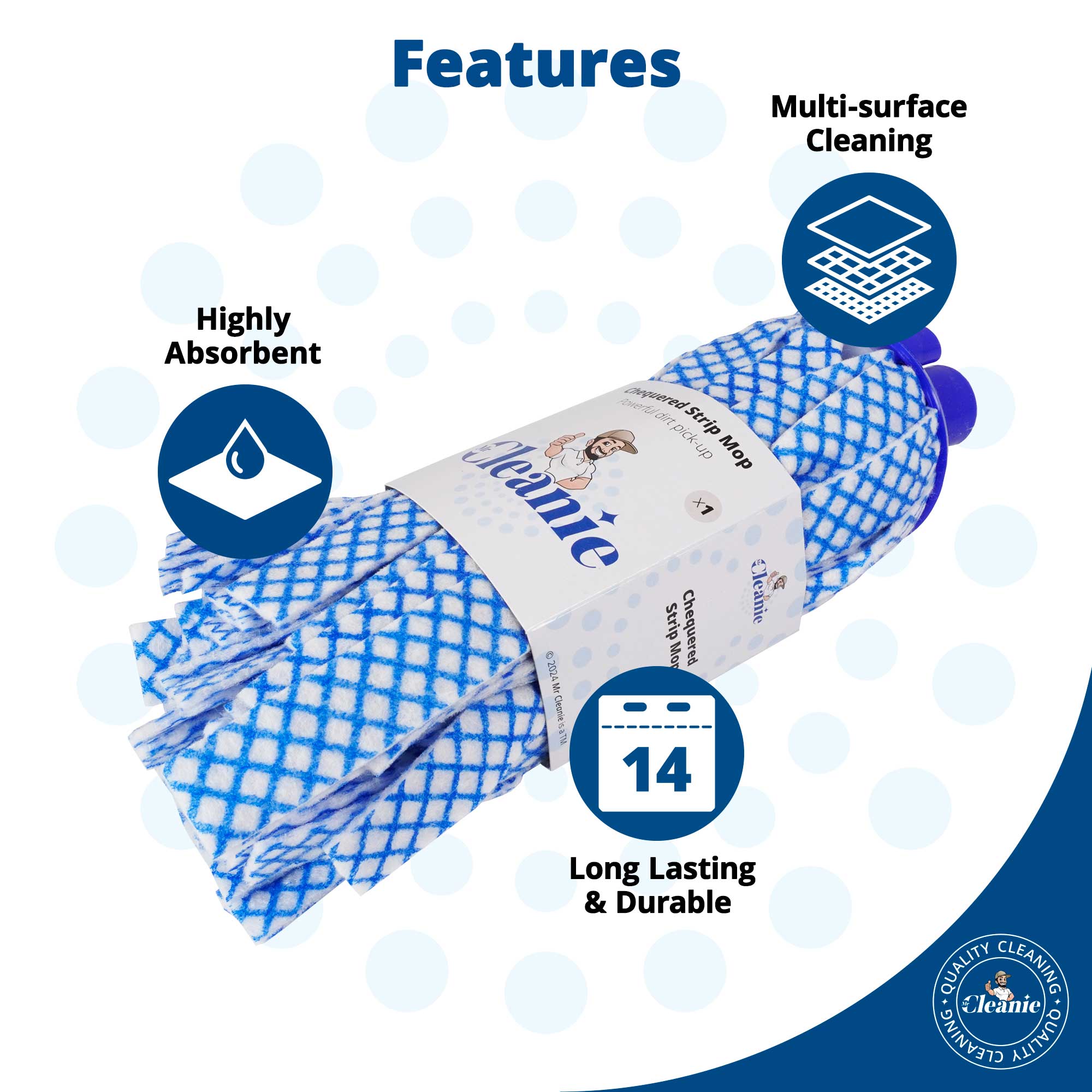 Mr Cleanie Chequered Strip Mop Replacement Head for Household Cleaning Kitchen Bathroom