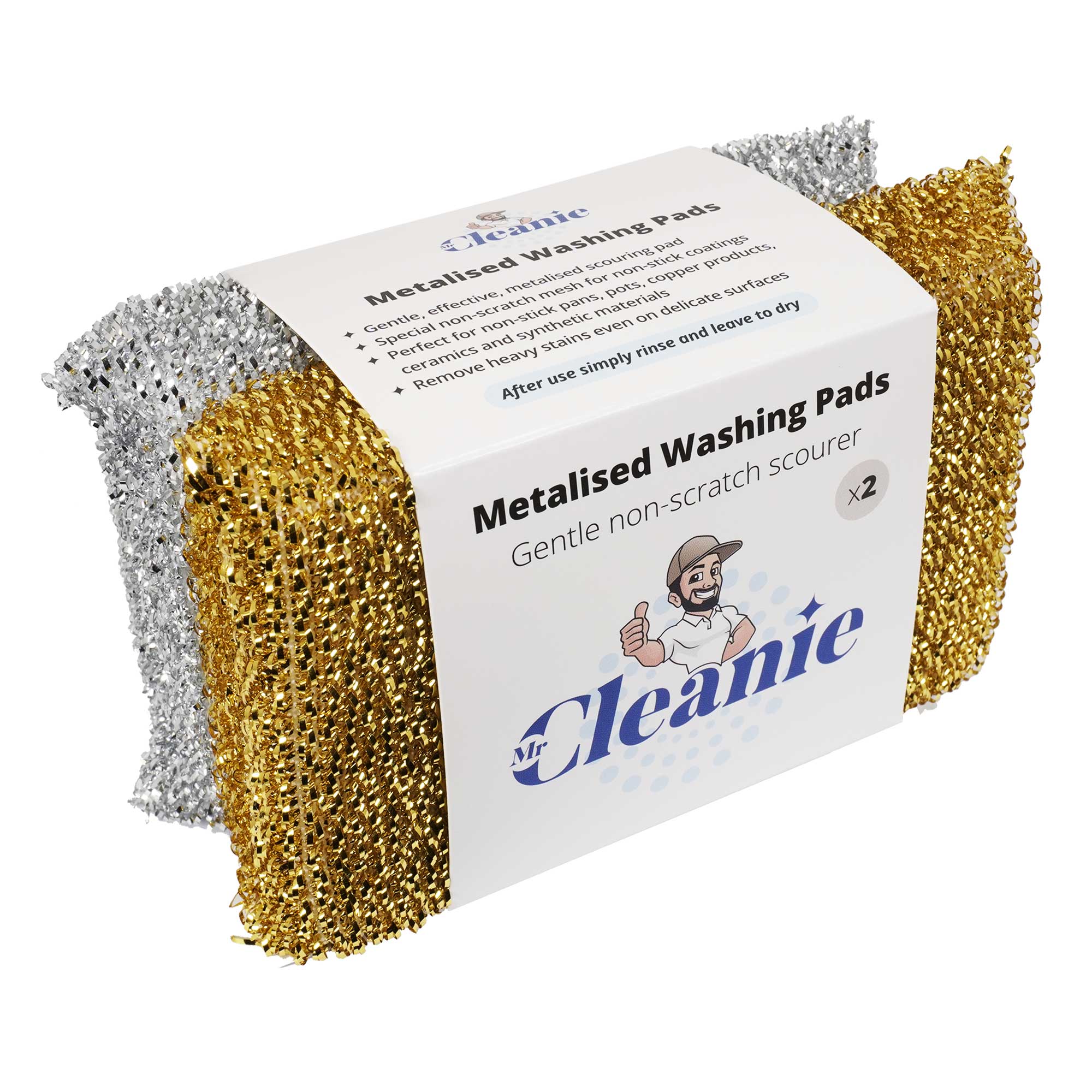 Mr Cleanie Metalised Washing Up Non-Scratch Scourer Pads Cleaning Kitchen Bathroom 2-Pack