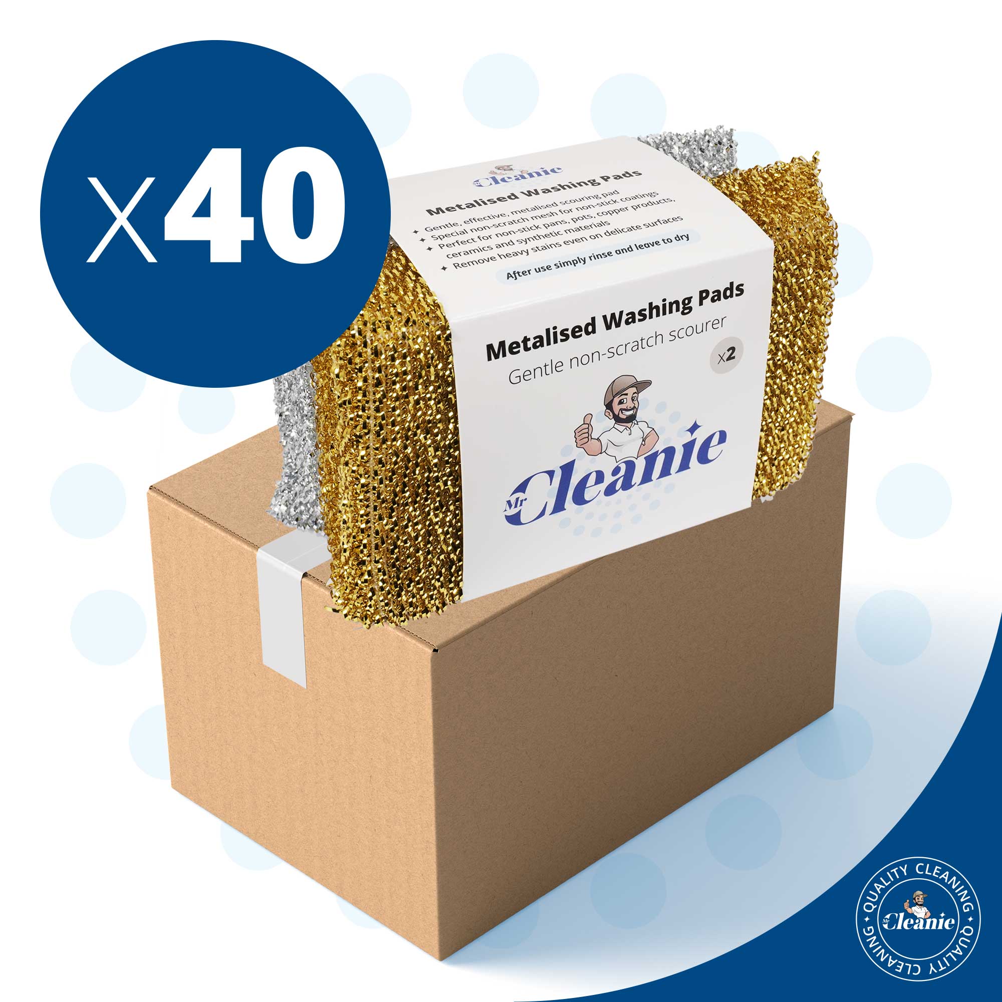 Mr Cleanie Metalised Washing Up Non-Scratch Scourer Pads Cleaning Kitchen Bathroom 2-Pack, Box of 40