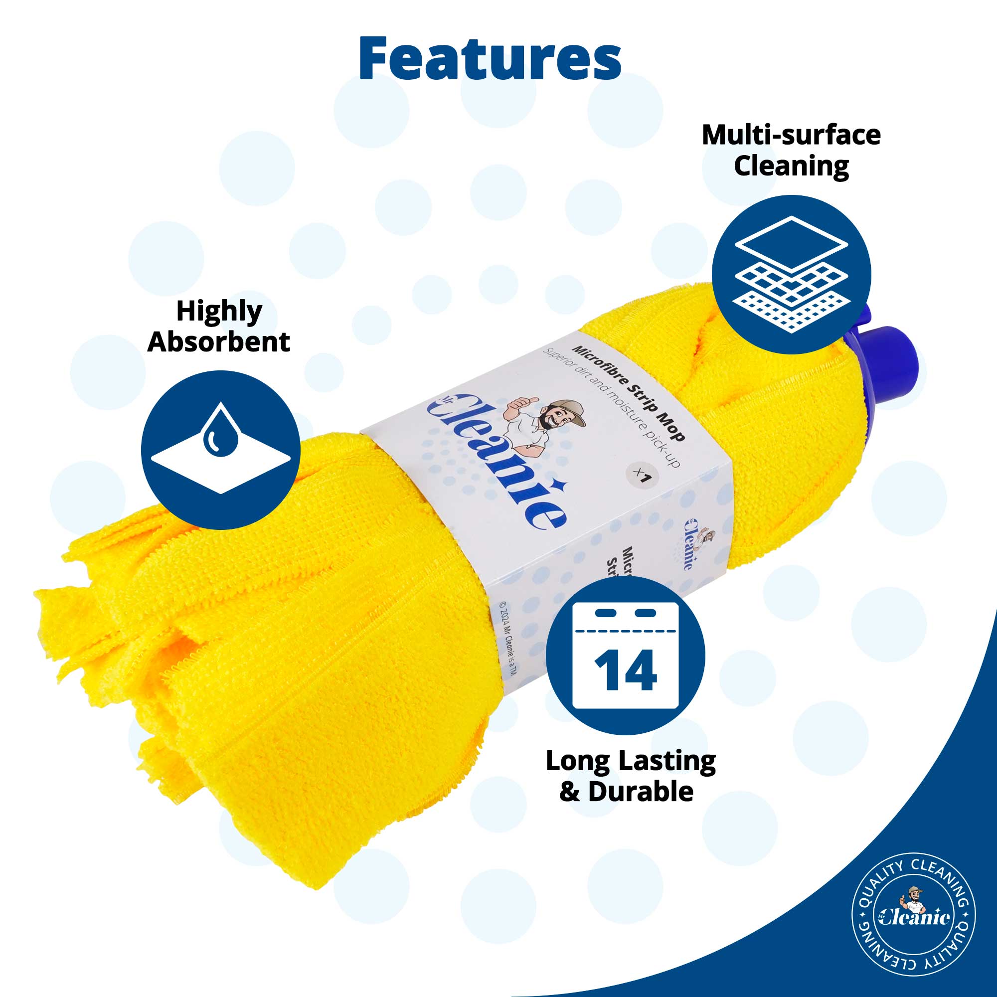 Mr Cleanie Microfiber Strip Mop Replacement Head for Household Cleaning Kitchen Bathroom