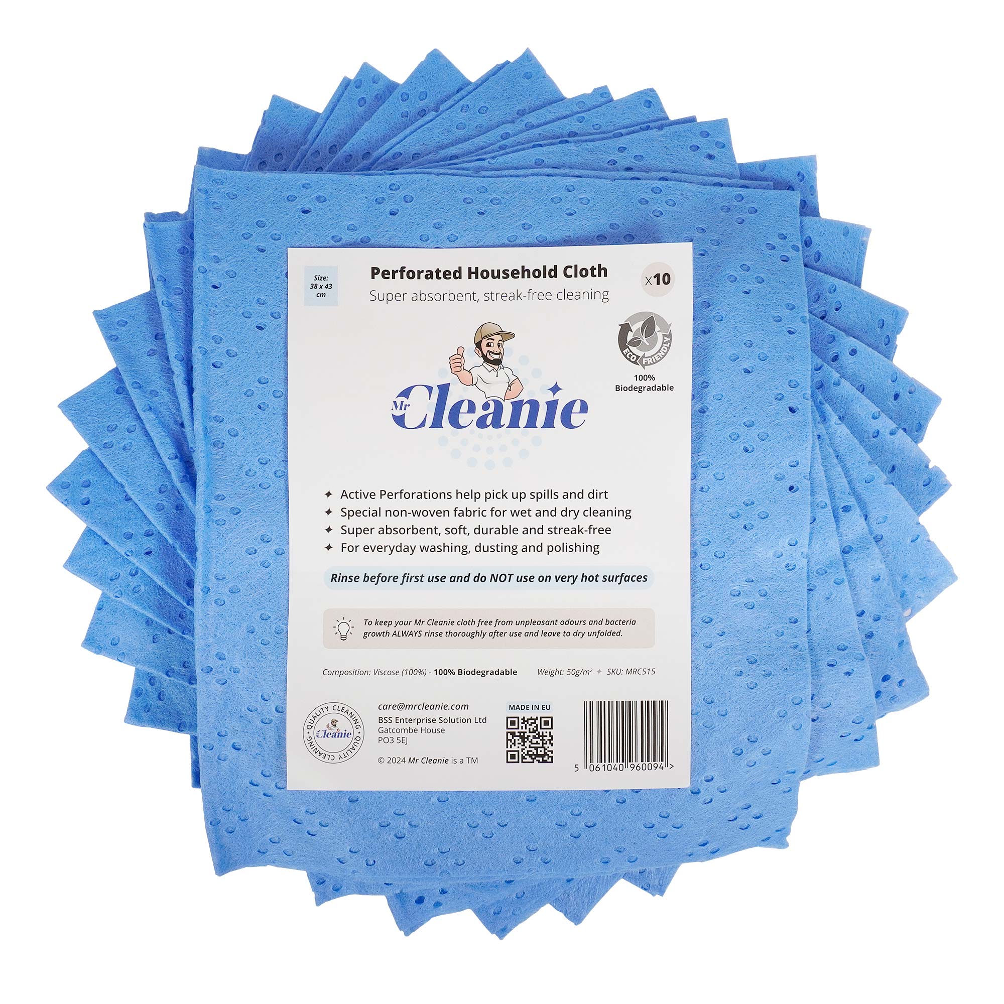 Mr Cleanie Super Absorbent Perforated Household Cleaning Cloths 100% Biodegradable 10-Pack