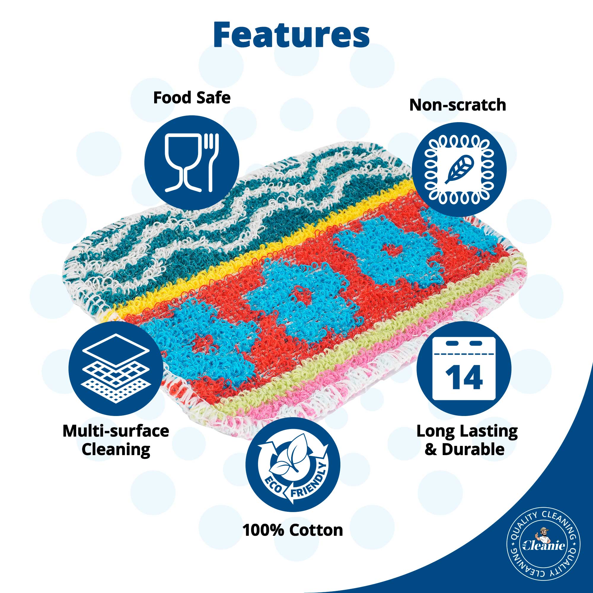 Mr Cleanie 3-Pack Scrub Cloths Multipurpose Non-Scratch Eco Friendly Cotton Dish Washing Up Scourer for Kitchen and Household Cleaning Dishwasher Safe Reusable