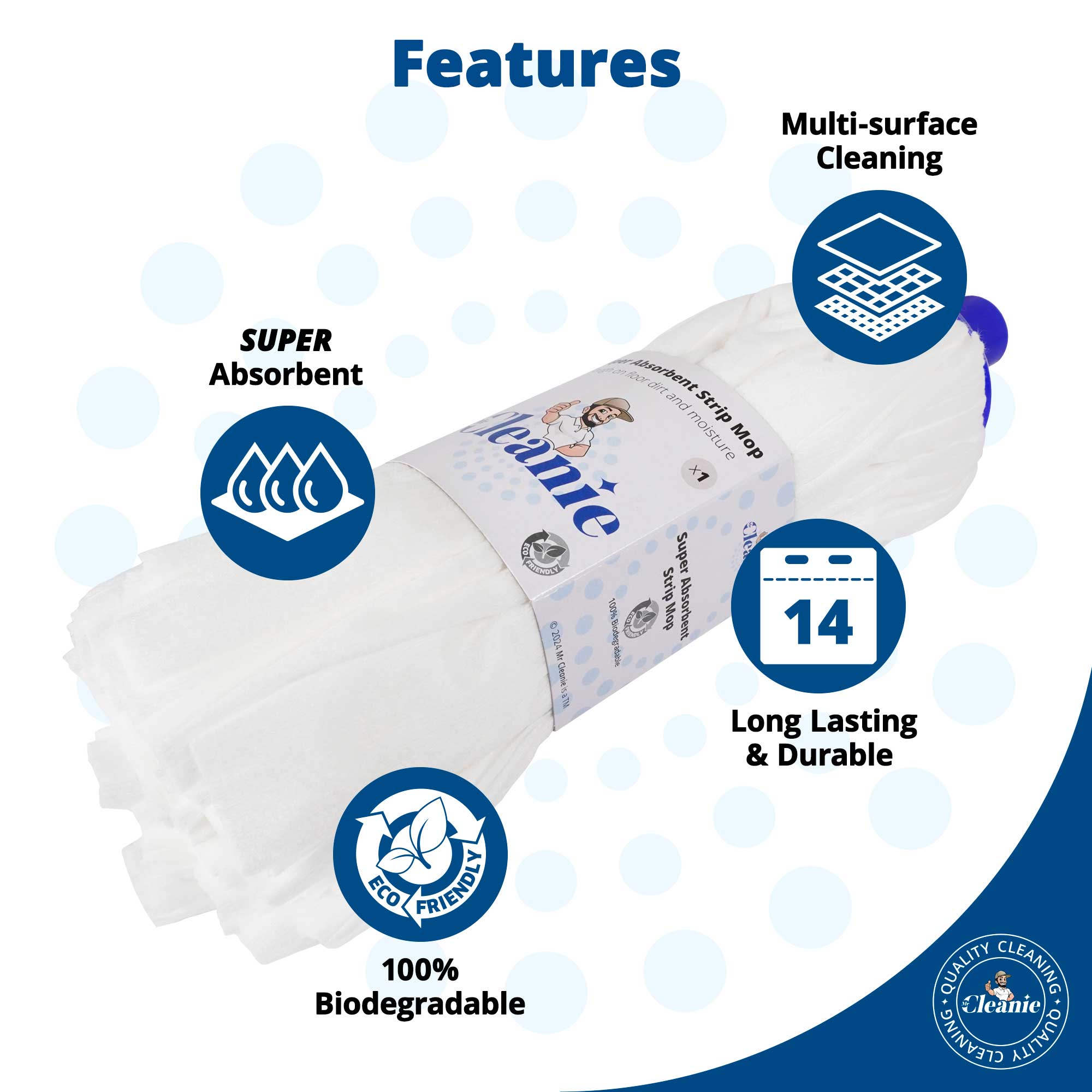 Mr Cleanie Super Absorbent Spunlace Strip Floor Mop Replacement Head for Household Cleaning Kitchen Bathroom